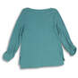 Womens Turquoise Blue Knitted Roll-Tab Sleeve Pullover Blouse Top Size M image number 2