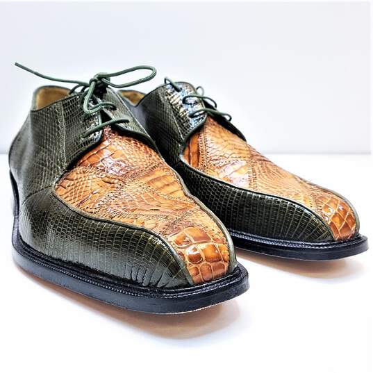 Belvedere Green Genuine Alligator Leather Dress Oxford Shoes Men's Size 7 M image number 3