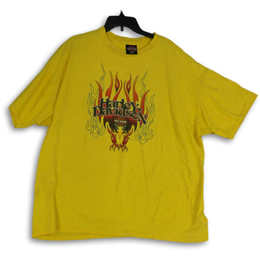 Mens Yellow Graphic Print Short Sleeve Crew Neck Pullover T-Shirt Size 3XL image number 1