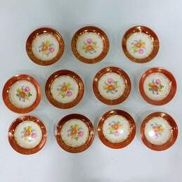 Vintage Leigh Potters Meissen Rose 22k Gold Accents 5 3/8 Inch Fruit Dessert Sauce Bowls Lot of 11