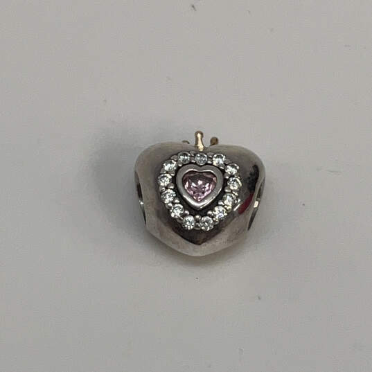 Designer Pandora S925 Sterling Silver CZ Heart Beaded Charm w/ Dustbag image number 1
