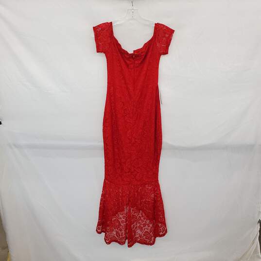 AX Paris Red Lace Short Sleeve Lined Long Evening Dress WM Size 4 NWT image number 2