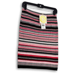 NWT Womens Pink Black Striped Elastic Waist Straight and Pencil Skirt Sz XS