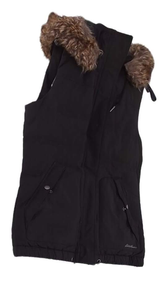 Womens Black Sleeveless Fur Trim Casual Puffer Vest Size Medium image number 3