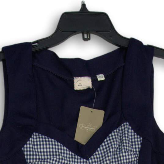 NWT Anthropologie Womens Navy White Checked Sleeveless Blouse Top Size M image number 3
