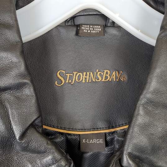 St. John Bay Men Black Leather Jacket SZ XL image number 3
