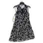 NWT Womens Black Floral Round Neck Knee Length A-Line Dress Size 4 image number 2