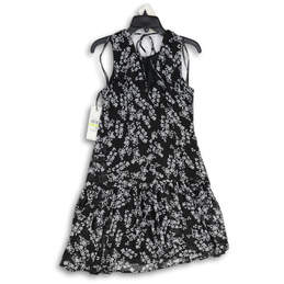 NWT Womens Black Floral Round Neck Knee Length A-Line Dress Size 4 alternative image