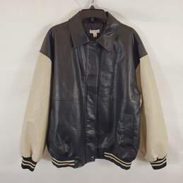 Top Shop Women B&W Faux Leather Bomber Jacket 12 NWT