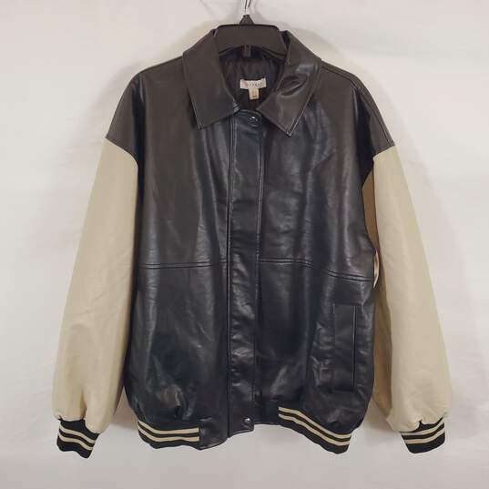 Top Shop Women B&W Faux Leather Bomber Jacket 12 NWT image number 1
