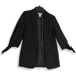 Womens Black Shawl Collar Welt Pocket Tie Sleeve Open Front Blazer Size S