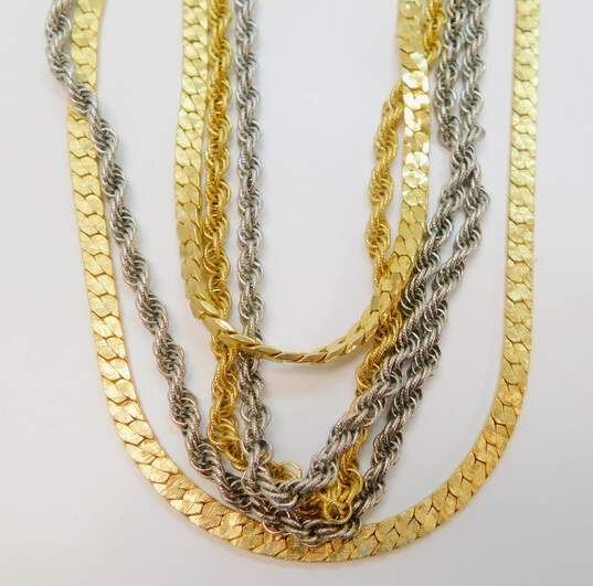 Vintage Goldette New York Goldtone & Silvertone Textured Curb & Twisted Rope Multi Chains Layered Statement Necklace 134.9g image number 2