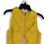 Womens Yellow Lace Sleeveless Round Neck Back Zip Sheath Dress Size Medium image number 4