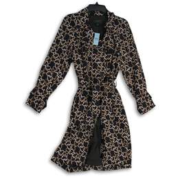 NWT Ann Taylor Womens Black Printed Long Sleeve Spread Collar Trench Coat Sz SP
