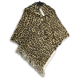NWT Womens Black Beige Animal Print Cowlneck Poncho Sweater Size O/S