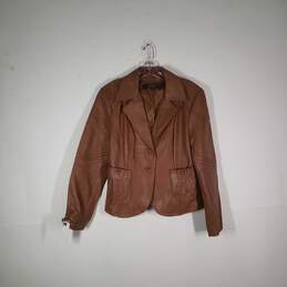 Womens Leather Pockets Long Sleeve Button Front Blazer Jacket Size Large