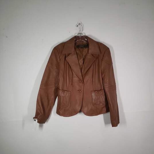 Womens Leather Pockets Long Sleeve Button Front Blazer Jacket Size Large image number 1