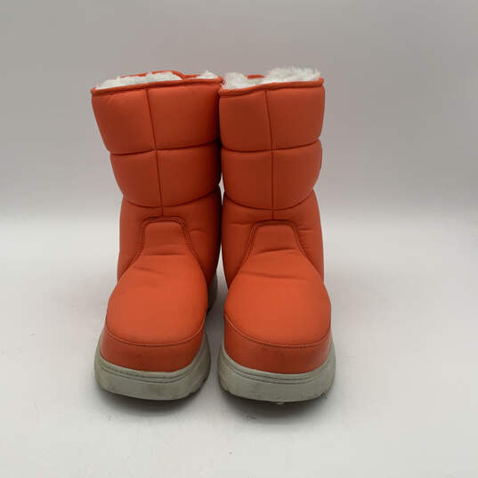 Womens Orange Puffy Round Toe Adjustable Strap Ankle Snow Boots Size 9M image number 1