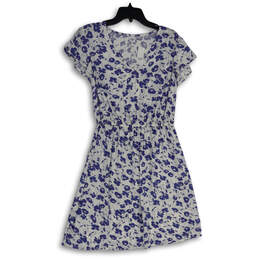 NWT Womens Blue White Floral V-Neck Knee Length Blouson Dress Size Medium