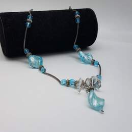 Sterling Silver Crystal Bead Glass 17 Inch Necklace 7 Inch Bracelet Set 2pcs 36.2g alternative image