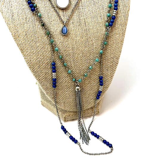 Designer Lucky Brand Silver-Tone Classic Multi Strand Beaded Chain Necklace image number 1