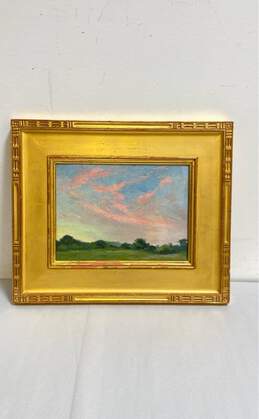 A Connecticut Landscape Oil on Board Pastel Sunset by Albert Smith 1913 Framed