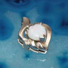14K White Gold Opal Diamond Accent Pendant - 1.1g
