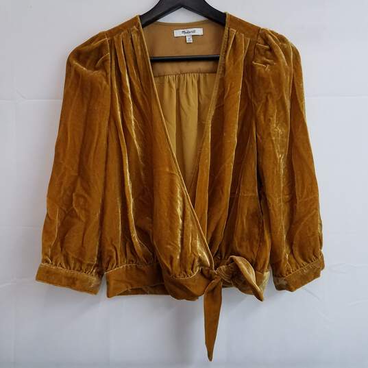 Madewell gold cropped velvet wrap top XS image number 1