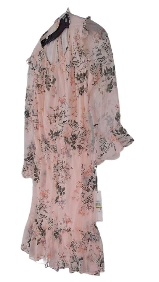 NWT Womens Pink 3/4 Sleeve Round Neck Ruffle Casual Mini Dress Size 14 image number 2