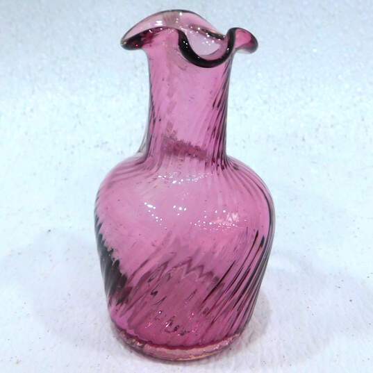 VNTG Art Glass Home Decor Bohemian Czech Ruby Cruet Cranberry Glass Etched Vase image number 17