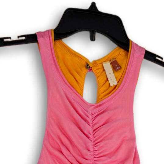 NWT Womens Pink Orange Scoop Neck Ruched Reversible Cropped Top Size Small image number 3
