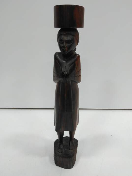 Wooden Hand Carved Lady with Baby Statuette image number 1