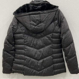 Womens Black Long Sleeve  Side Pocket Full-Zip Hooded Puffer Jacket Size L alternative image