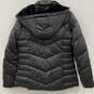 Womens Black Long Sleeve  Side Pocket Full-Zip Hooded Puffer Jacket Size L image number 2