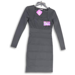 NWT Womens Gray Long Sleeve Pullover Short Sheath Dress Size X-Small