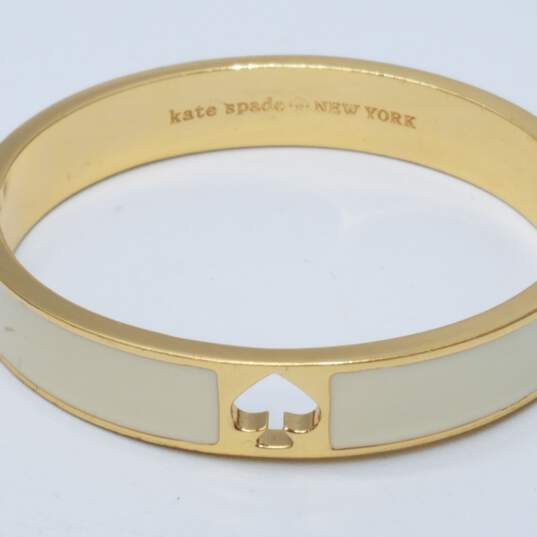 Kate Spade Gold Tone Cream Navy Blue Bangle 2.5"-6" Bundle 2pcs. W/Bag 82.4g image number 4