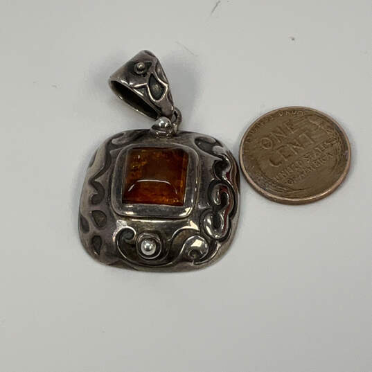 Designer Silpada Sterling Silver Baltic Amber Square Stone Chain Pendant image number 3