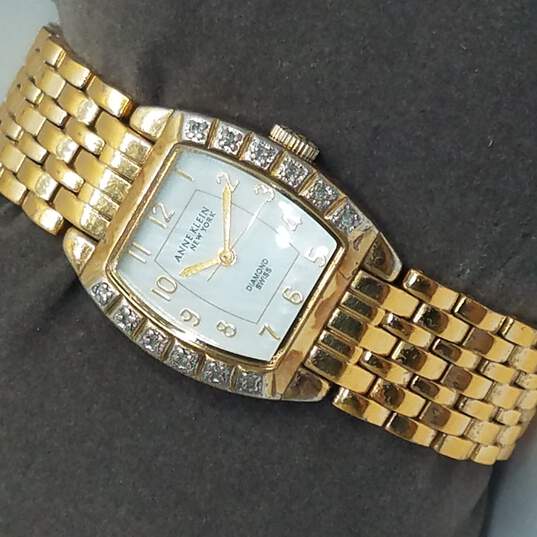 Anne Klein 763S Diamond & MOP Gold Tone Watch image number 4