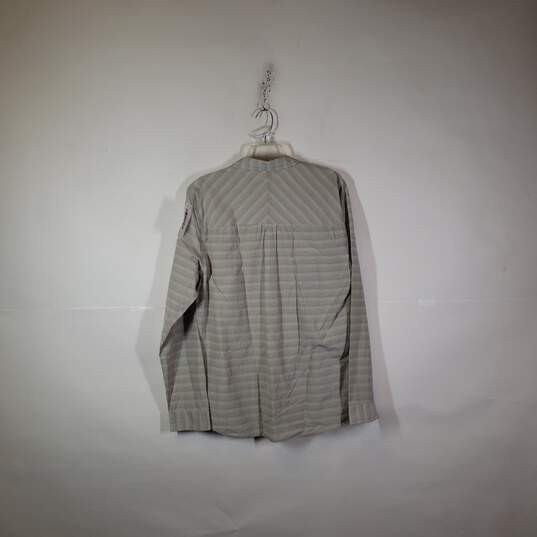 Mens Striped Long Sleeve Collared Chest Pockets Button-Up Shirt Size Large image number 2