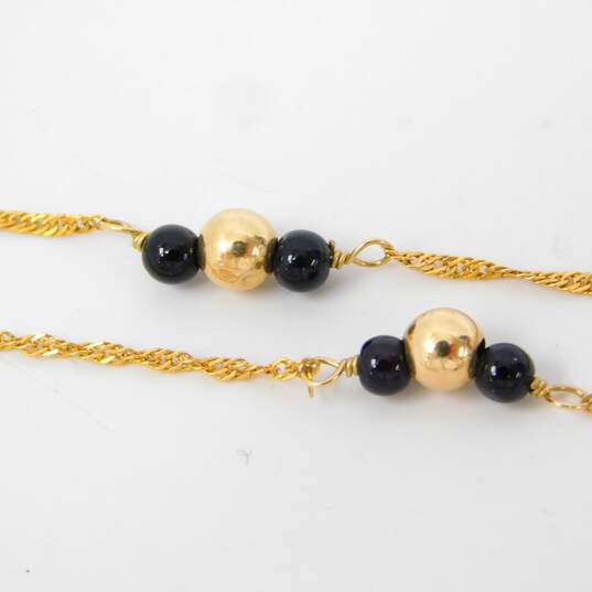 10K Gold Black Glass & Ball Beaded Lariat Twisted Curb Chain Necklace 1.4g image number 4