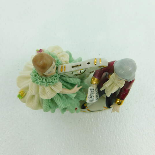 Vintage Dresden Style Porcelain Lace Figurine Couple With Harp Germany image number 2