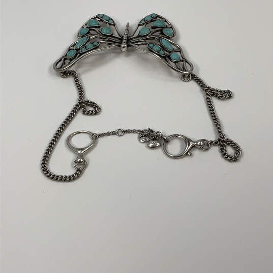 Designer Fossil Silver-Tone Rope Chain Turquoise Butterfly Pendant Necklace image number 3
