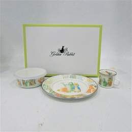Golden Rabbit Beatrix Potter Enamelware Peter Rabbit Child Dish Set Plate Cup Bowl W/ Lid IOB