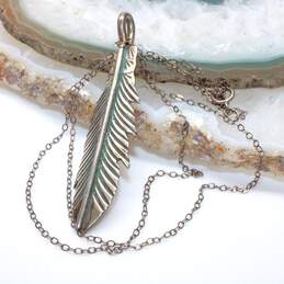 Artisan J. Nelson Sterling Silver Feather Pendant Necklace - 5.17g