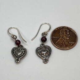 Designer Silpada 925 ALE Sterling Silver Garnet Bead Heart Dangle Earrings alternative image