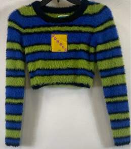UNIF Women's Green/Blue Stripe Crop Sweater- XS
