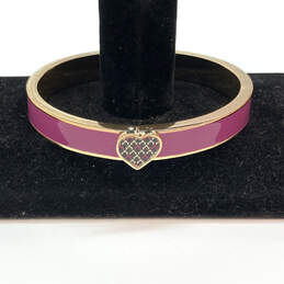Designer Vera Bradley Gold-Tone Pink Enamel Hinged Bangle Bracelet