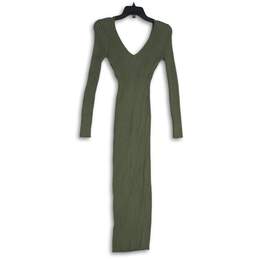 Hera Collection Womens Green Long Sleeve Deep V-Neck Ribbed Sweater Dress Size L alternative image