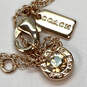 Designer Coach Gold-Tone Link Chain Crystal Round Pendant Necklace image number 2