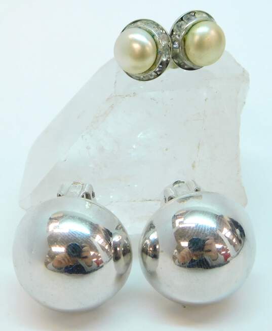 Vintage Coro Silver Tone Rhinestone & Faux Pearl Clip-On Earrings 26.8g image number 1